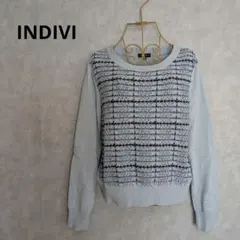 INDIVI ニットプルオーバー ツイード ウール混 日本製 ブルー 38 M