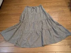 【美品】ギンガムチェック ティアード フレアロングスカート F