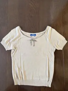 BURBERRY BLUE LABEL 半袖ニット ノバチェックリボン ベージュ