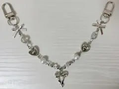 ハンドメイド スクバチャーム グランジ系 y2k シルバー　ハート　韓国　リボン