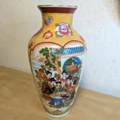 【特大35cm】華やか 飾壺 花瓶 盛金点打 薩摩風 中国美人図 豪華飾壺