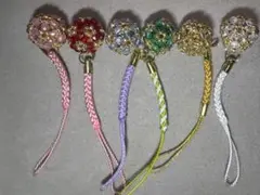 ビーズ携帯鈴ストラップセット6個