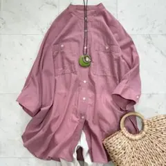 美品♪レリューム　コットンドルマンスリーブシャツ　バンドカラー　ピンク　ゆったり