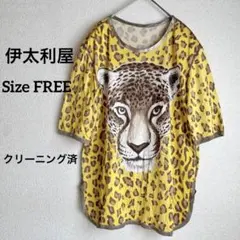 クリーニング済◎伊太利屋レオパードシルクプルオーバーゆったりカットソーキラキラF