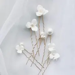 ヘアピン 7本セット ヘッドドレス 花 パール ゴールド 結婚式 A334