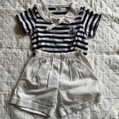ebaby ストライプ セーラー襟ロンパース