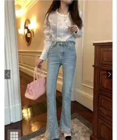 Grl ビジューデニムフレアパンツ[at2310]