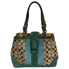 COACH 7054 シグネチャー トートバッグ グリーン レザー キャンバス
