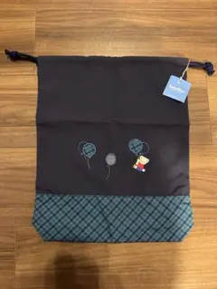 新品　タグ付きファミリア　ネイビー 巾着袋 風船とクマ刺繍