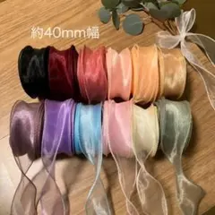 テグス入りオーガンジーリボン 約40mm幅 シフォンリボン3m〜カット販売