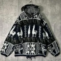 90s エクアドル製 RUMINAHUI ネイティブ 総柄 ニット パーカー