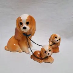 쇼와 레트로 당시 물건 디즈니 완완 이야기 도기제 개의 부모와 자식 입상 3체 세트