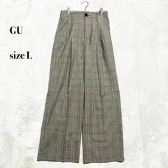 GU チェック柄 グレーワイドパンツ Lサイズ