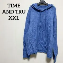 TIME AND TRU 【XXL】フード付きニットセーター XXL ブルー