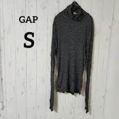 GAP【S】ストライプ タートルネック 長袖ロンT 黒×白 ボーダー