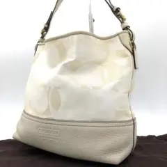 コーチ シグネチャー ハンドバッグ トートバッグ キャンバス ベージュ 白系