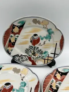 古伊万里 色絵 中皿4枚セット 鳥文様