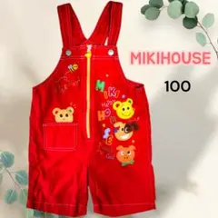 ミキハウス 5分丈 オーバーオール　刺繍　赤　100