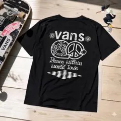 VANS 半袖Tシャツ 黒 両面プリント グラフィック ストリート レディースL