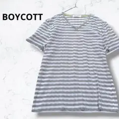 ＊ボイコット＊Vネック ボーダー 半袖 Tシャツ メンズ M ベージュ オフ白のサムネイル