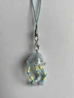 ビーズキーホルダー クラゲ 青