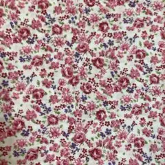 小柄✨花柄 ピンクエンジ系✨オフ白地✨111×49.5✨コットン✨生地ハギレ