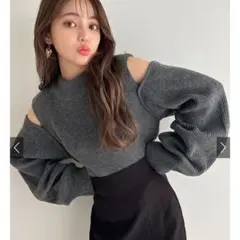 袖2Wayショルダーオープンニットトップス[mb1528]チャコール