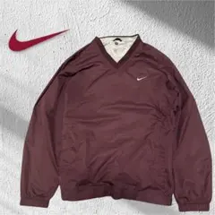NIKE ナイロンプルオーバー 刺繍スウッシュ ボルドー L Y2K テック