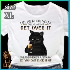 【新品】 猫　プリント　Tシャツ　XL　ホワイト 猫Tシャツ 可愛い