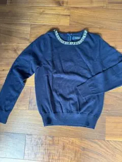 【美品】　ジャスグリッティ　ネイビー　ビジュー付きニット　サイズ2