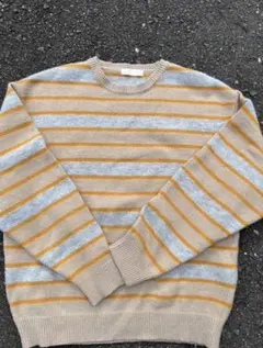 ストライプ クルーネックセーター ベージュ/グレー/イエロー