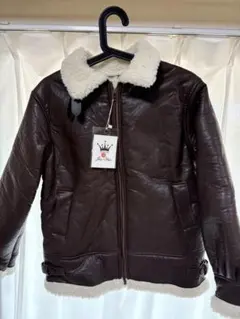 ブラウンレザー ボア襟ジャケット