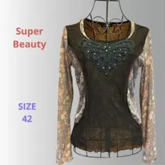 【Super Beauty】デザイントップス　パワーネット　フラワー　レース42のサムネイル