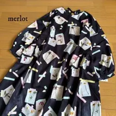 merlot アートプリントワンピース 花柄 ゆったり 個性的 サイズF