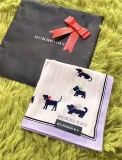 新品★BURBERRY★ハンカチ　犬　ストライプ　ラベンダー