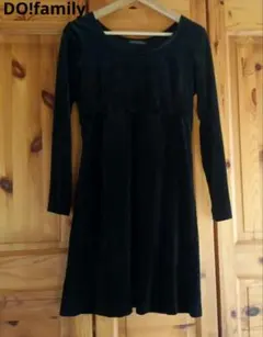 【セール中】ドゥファミリー黒長袖ベロアワンピース着丈約85㌢
