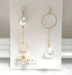 ハンドメイド アシンメトリーパールピアス