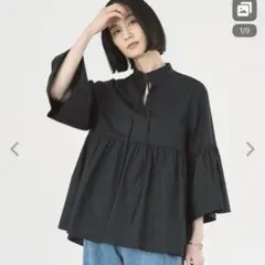 「UNFILO」 抗菌防臭 コットンブロード フリルネックシャツ XL