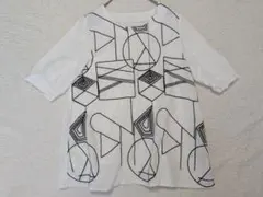 OshaLady 五分袖　刺繍柄　ロングTシャツ　トップス　MーＬ