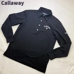 Callaway 刺繍ロゴ 鹿の子 吸汗速乾 長袖ポロシャツ M ブラック