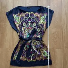 Forever 21 ペイズリー柄 チュニック ネイビー Sのサムネイル