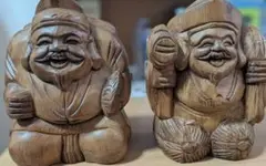 木製 福の神像 置物 2体セット