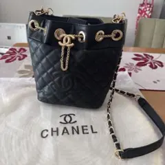 シャネルキルティングレザーバケツ/巾着バッグ2Wayノベルテイ