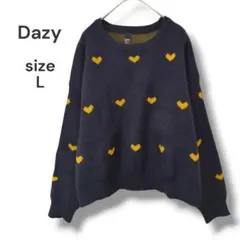 상태좋음 SHEIN DAZY ハート柄ニットセーター L ネイビー 洗える 古着