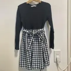 SHEIN ブラック・チェック柄 ワンピース 8Y