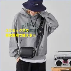 ショルダーバッグ 黒 ポーチ付　コンパクト 韓国 カジュアル ユニセックス