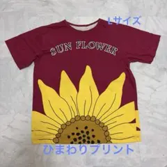 【週末価格】ビッグひまわりプリント 半袖Tシャツ ボルドー SUN FLOWERのサムネイル