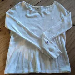 Champion リブ編み ホワイト 長袖 Tシャツ M　ワッフル素材