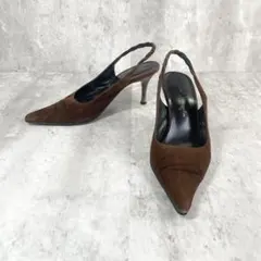 銀座かねまつ【22cm】パンプス 茶 スエード バックストラップ 美脚 春夏