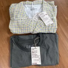 サッカー織チェック柄パジャマとTシャツセット Lサイズ　無印良品